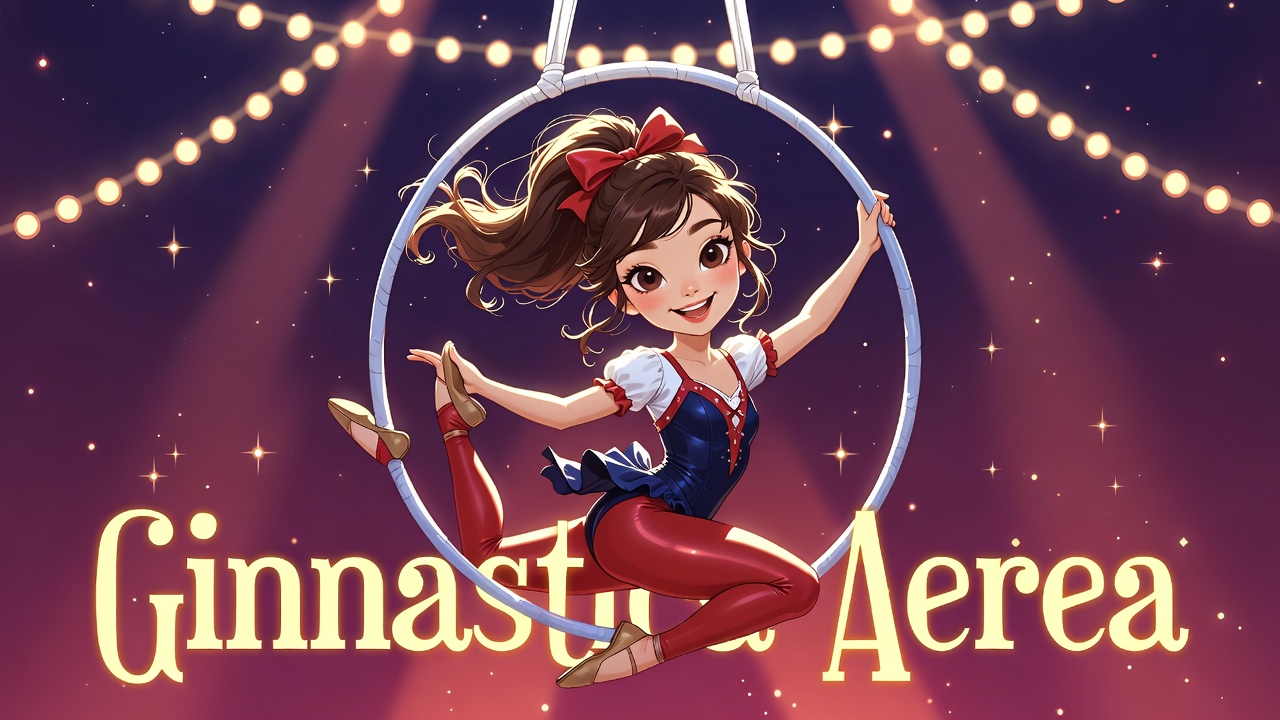 Ragazza che pratica ginnastica aerea in stile cartoon
